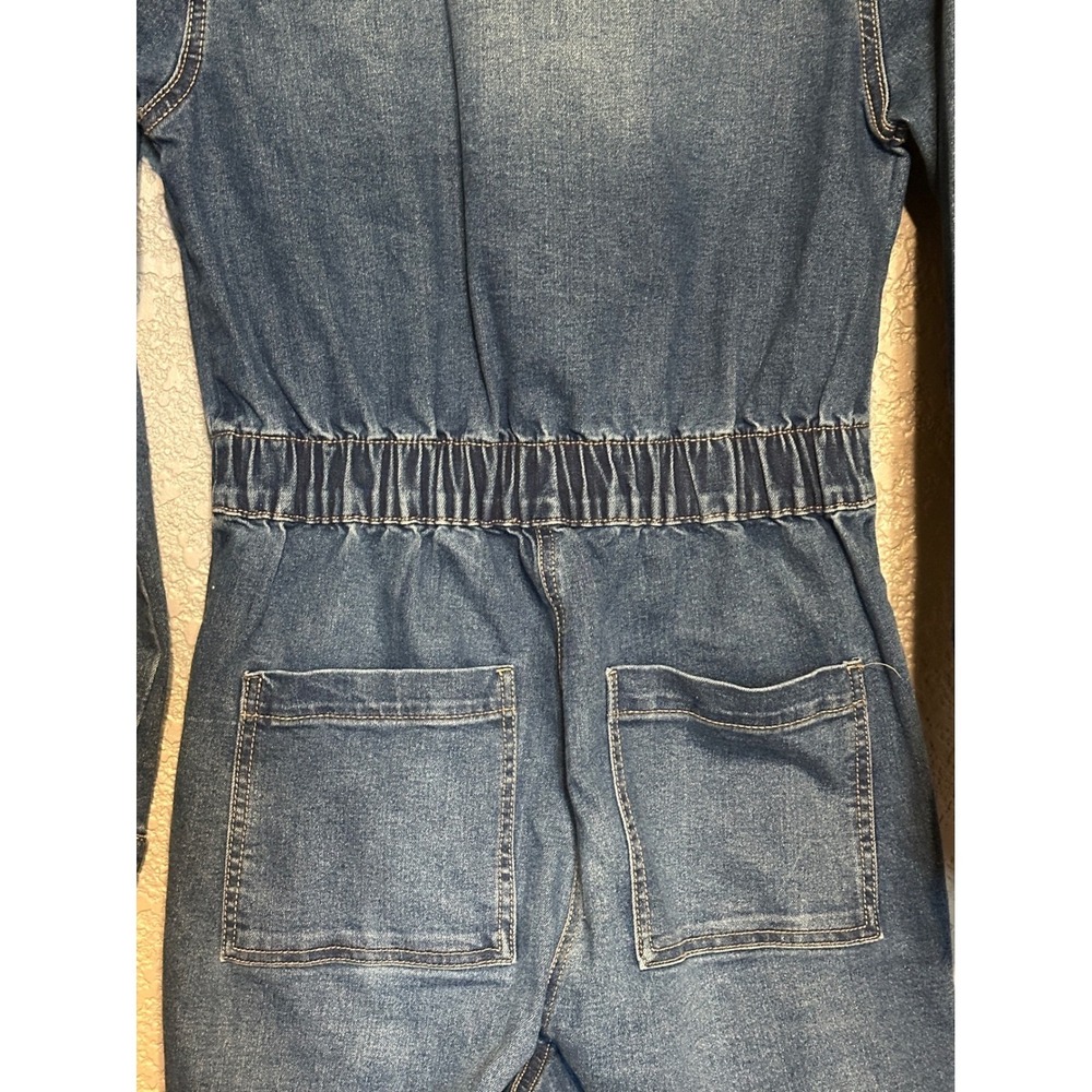 Celebrity Pink Womens Denim Straight leg Jumpsuit Dark Wash Elastic Waist XS - Picture 12 of 16